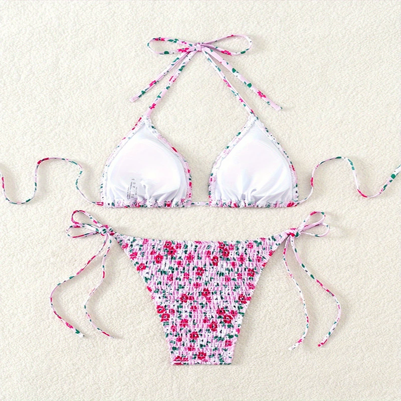 Women’s Halter Triangle Bikini Set with Tie-Side Bottoms