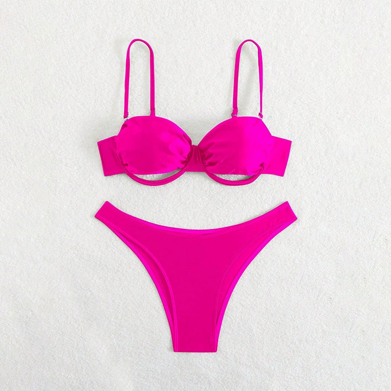 Women’s Tie-Front Cutout Bikini Set with High-Cut Bottoms