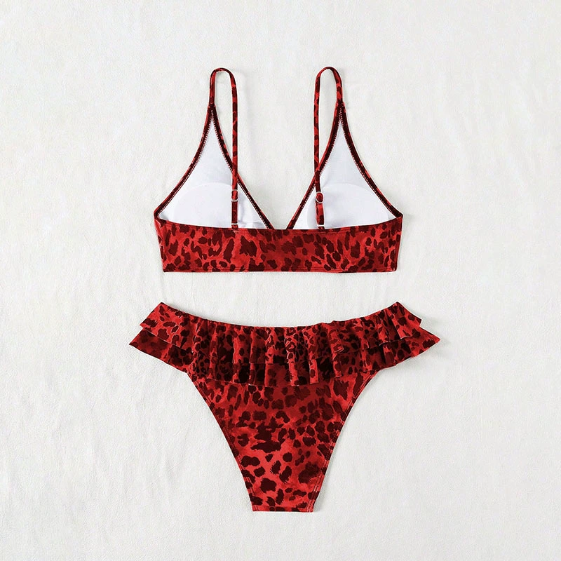 Women's Ring-Front Plunge Bikini Set with Ruffled Bottoms view 3