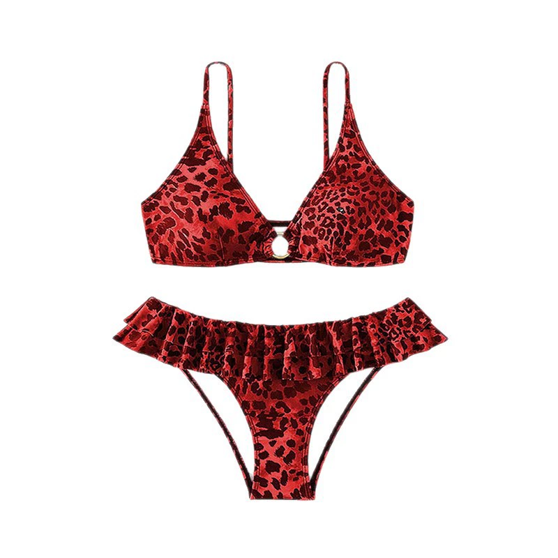 Women's Ring-Front Plunge Bikini Set with Ruffled Bottoms view 5