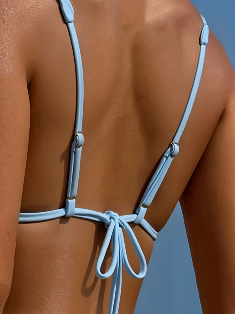 Women's Tie Back Triangle Bikini Set with Thong Bottom view 4