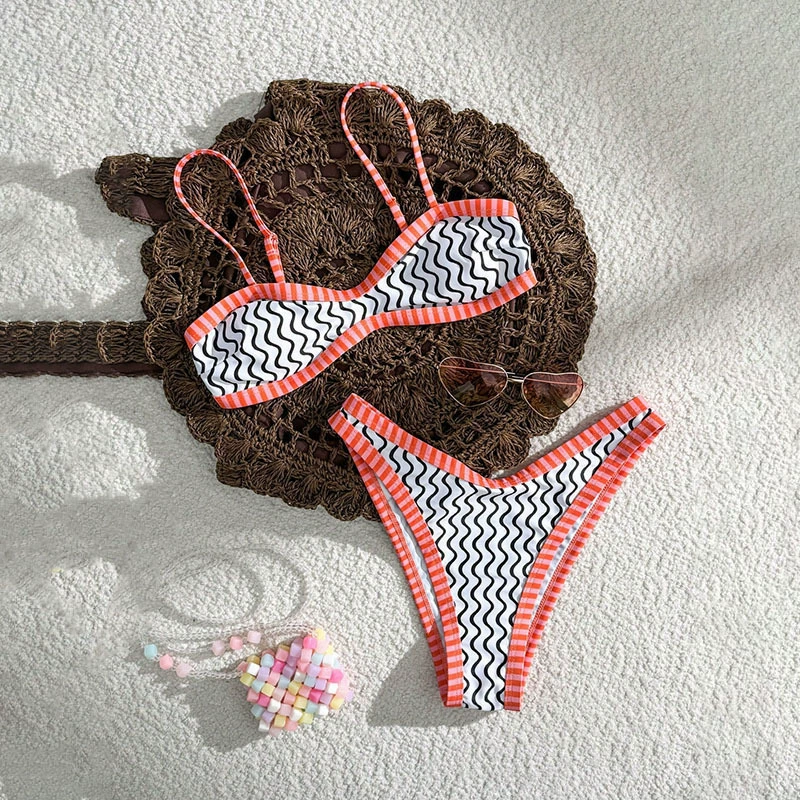 Women’s Two Piece High Cut Bikini Set with Thin Straps