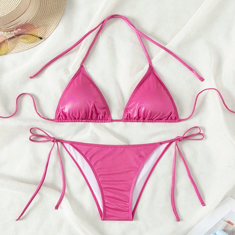 Women’s Halter Triangle Tie-Side Bikini Set