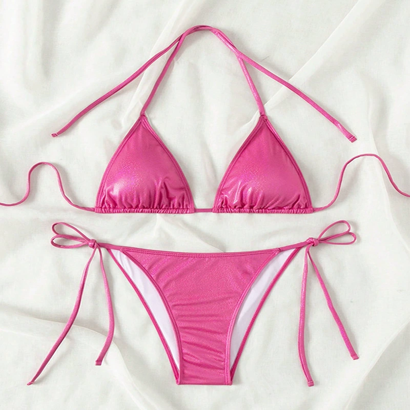 Women’s Halter Triangle Tie-Side Bikini Set