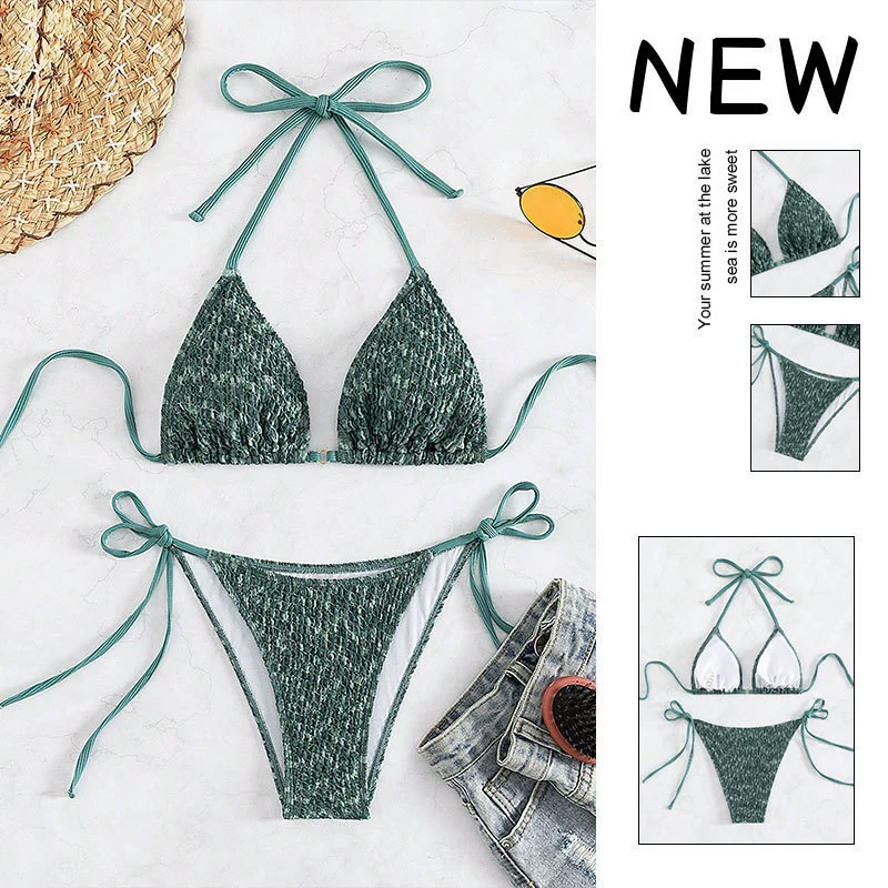 Women’s Halter Triangle Bikini Set with Tie Side Bottoms