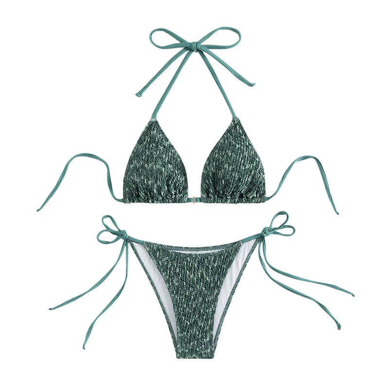 Women's Halter Triangle Bikini Set with Tie Side Bottoms view 5