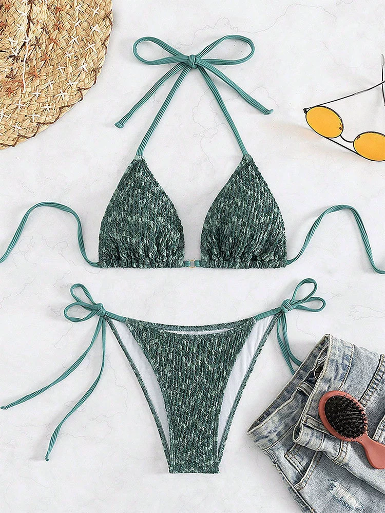 Women's Halter Triangle Bikini Set with Tie Side Bottoms view 6