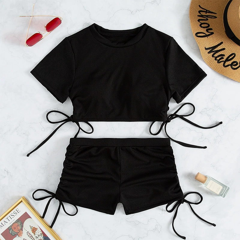 Women's Two Piece Short Sleeve Tie Side Boyshort Swimsuit Set view 4