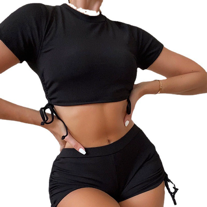 Women's Two Piece Short Sleeve Tie Side Boyshort Swimsuit Set view 5