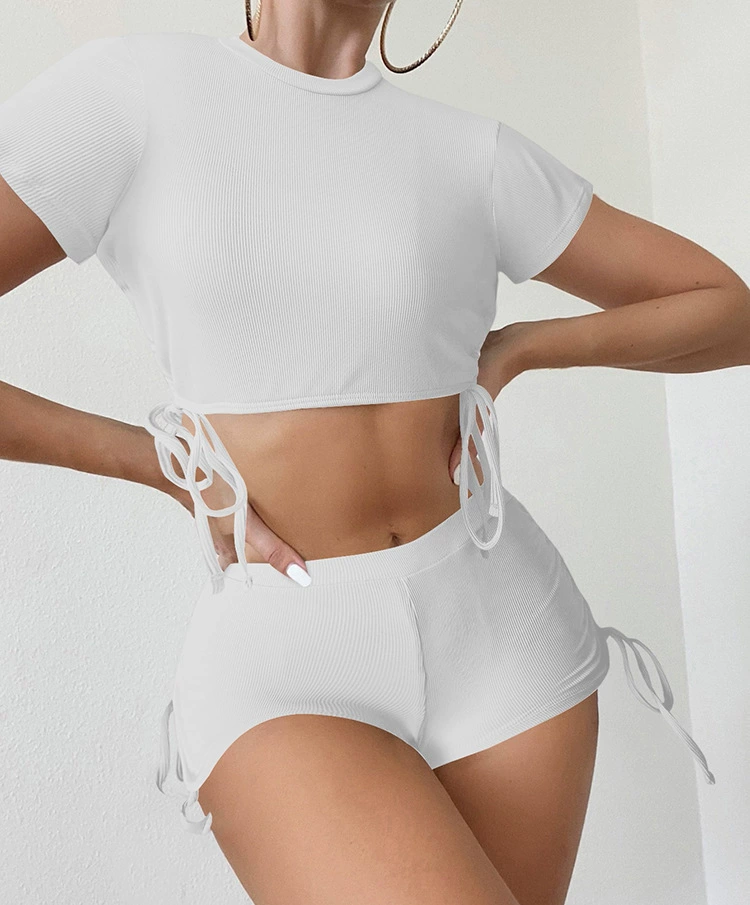 Women's Two Piece Short Sleeve Tie Side Boyshort Swimsuit Set view 7
