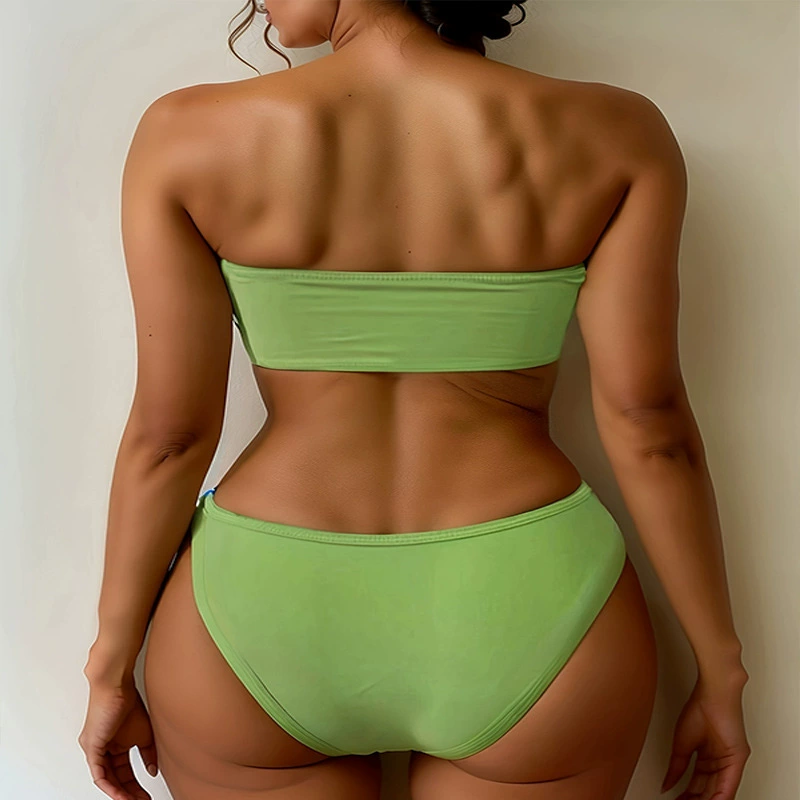 Women’s Strapless Bandeau Bikini Set with Beaded Straps