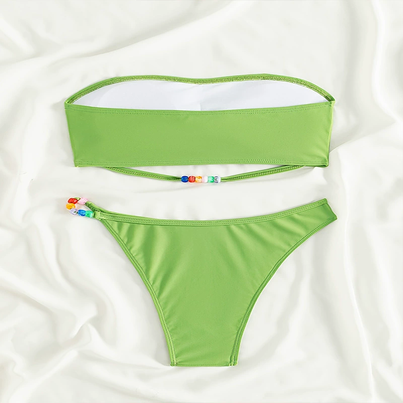 Women's Strapless Bandeau Bikini Set with Beaded Straps view 4