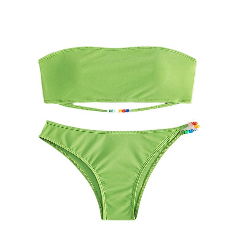 Women's Strapless Bandeau Bikini Set with Beaded Straps view 5