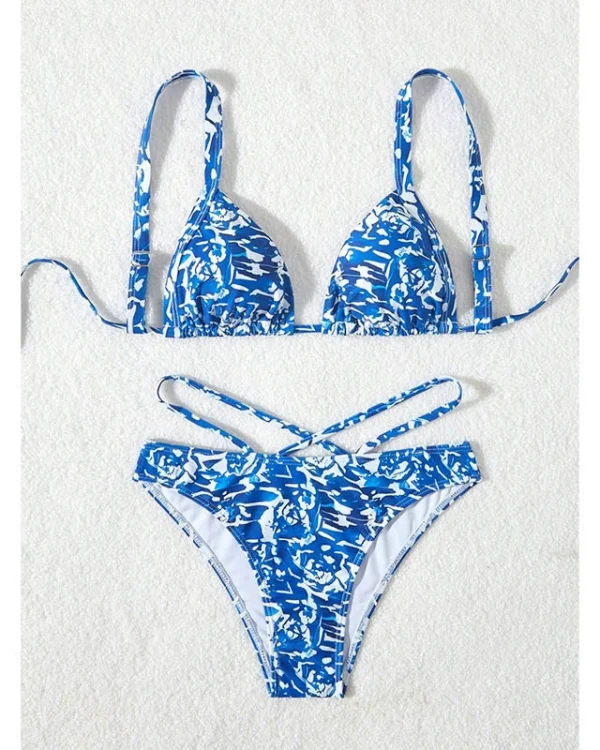 Women’s Tie-Back Triangle Bikini Set with Cross-Strap Bottom