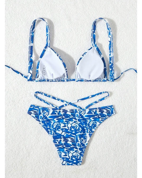 Women’s Tie-Back Triangle Bikini Set with Cross-Strap Bottom