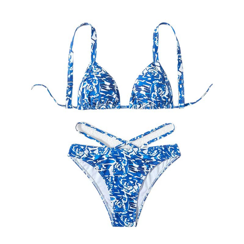 Women's Tie-Back Triangle Bikini Set with Cross-Strap Bottom view 5