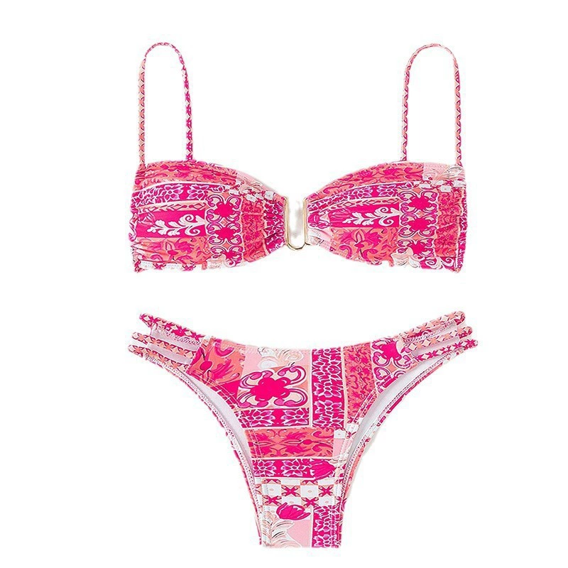 Women's Clip Front Bandeau Bikini Set with Strappy Bottoms view 5