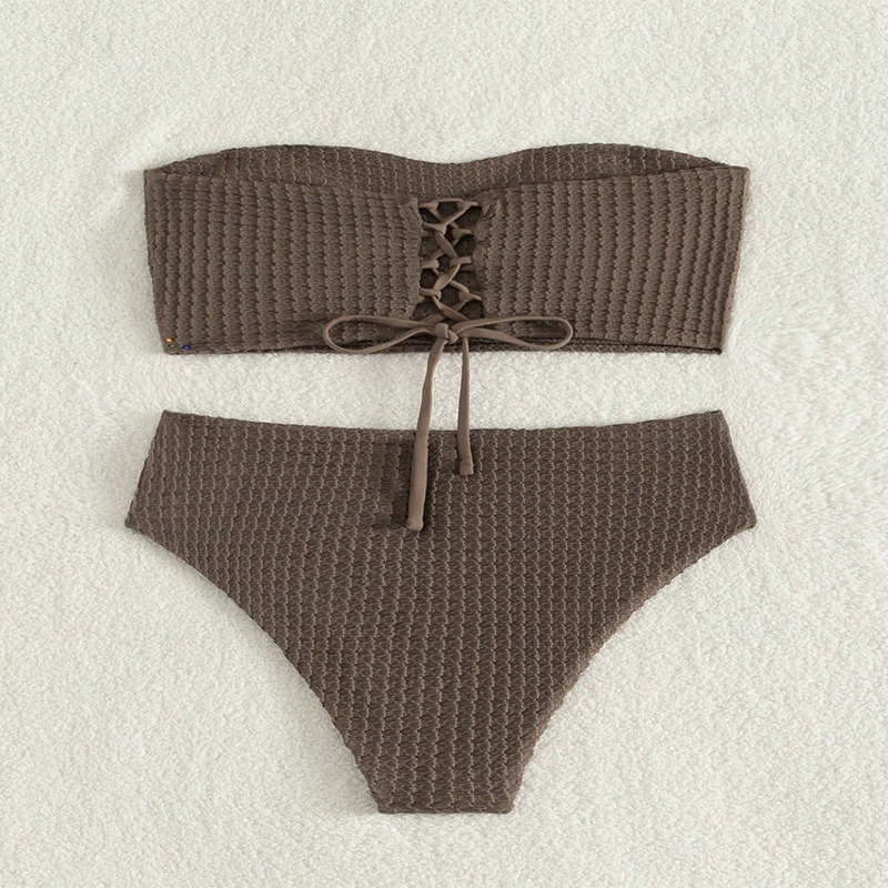 Women’s Strapless Lace-Up Bandeau Bikini Set