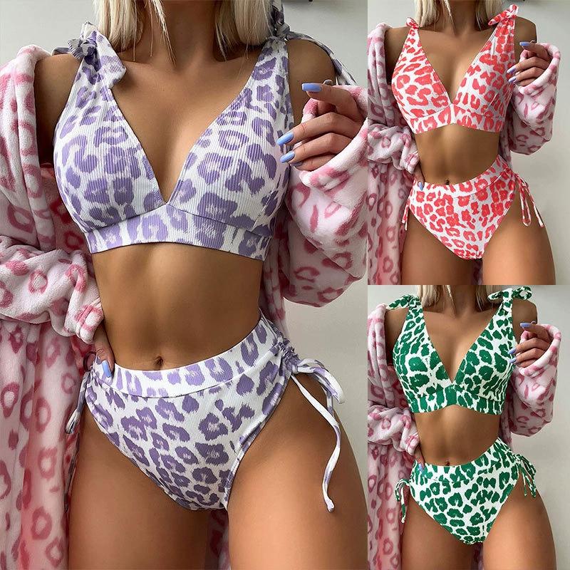 Women’s Tie Shoulder V Neck High Waist Bikini Set
