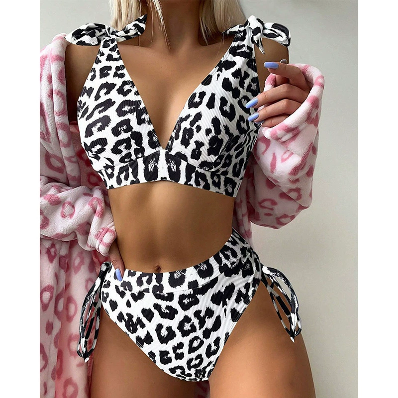 Women's Tie Shoulder V Neck High Waist Bikini Set view 3