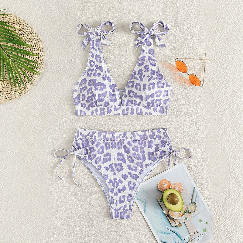Women's Tie Shoulder V Neck High Waist Bikini Set view 4