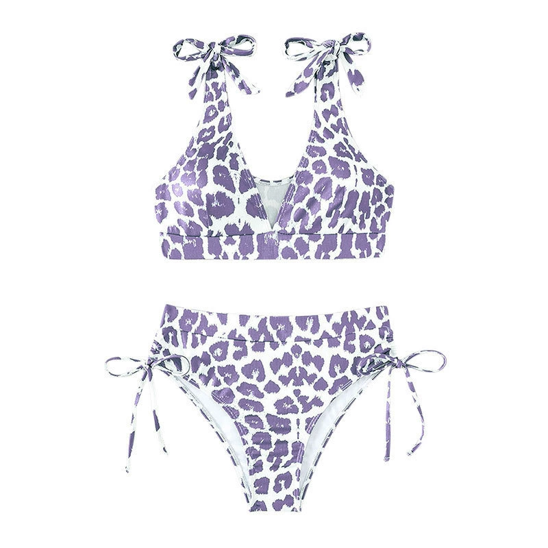 Women's Tie Shoulder V Neck High Waist Bikini Set view 5