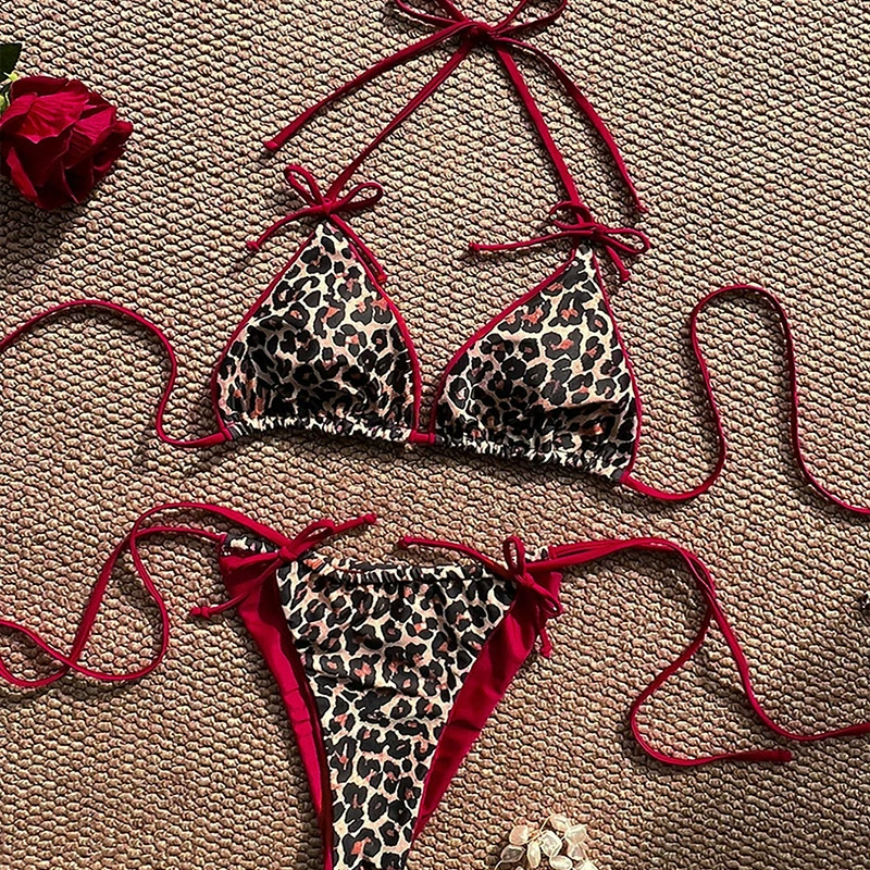 Women’s Halter Triangle Bikini with Tie-Side Bottom