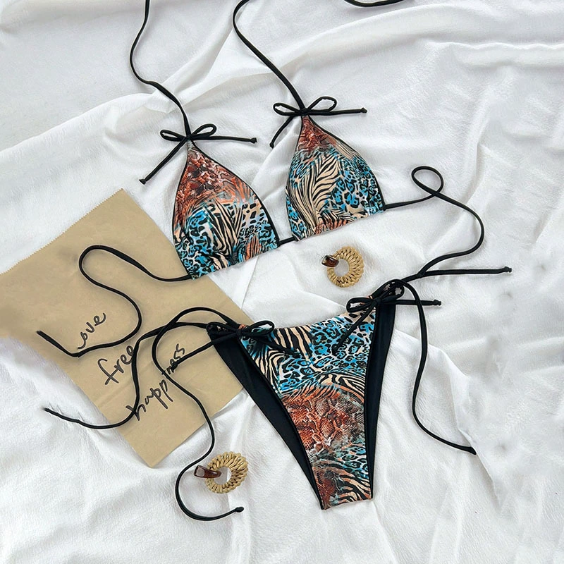 Women's Halter Triangle Bikini with Tie-Side Bottom view 7