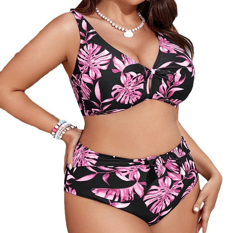 Plus Size V-Neck Twist Front High Waist Bikini Set view 5