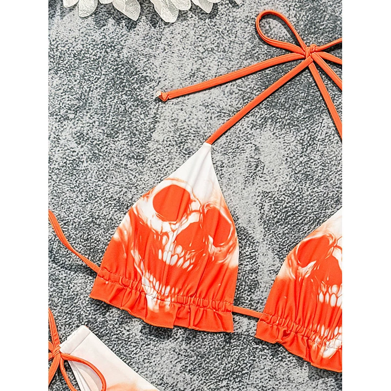 Women's Ruffle Trim Triangle Bikini Set with Tie Side Bottom view 3
