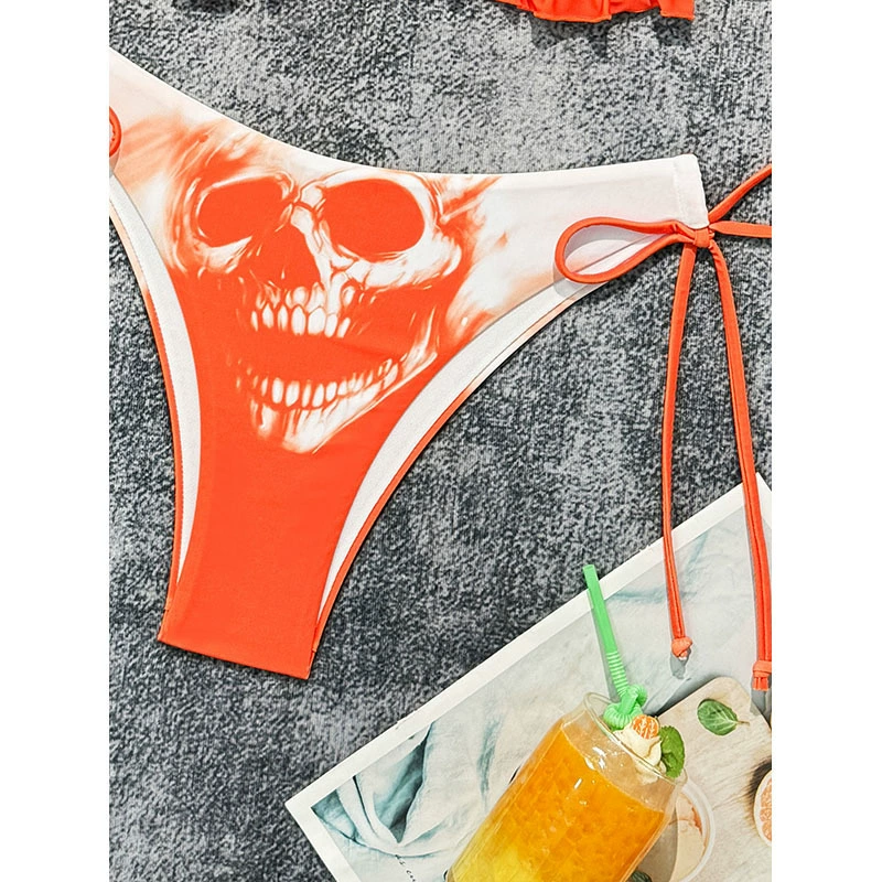 Women's Ruffle Trim Triangle Bikini Set with Tie Side Bottom view 4