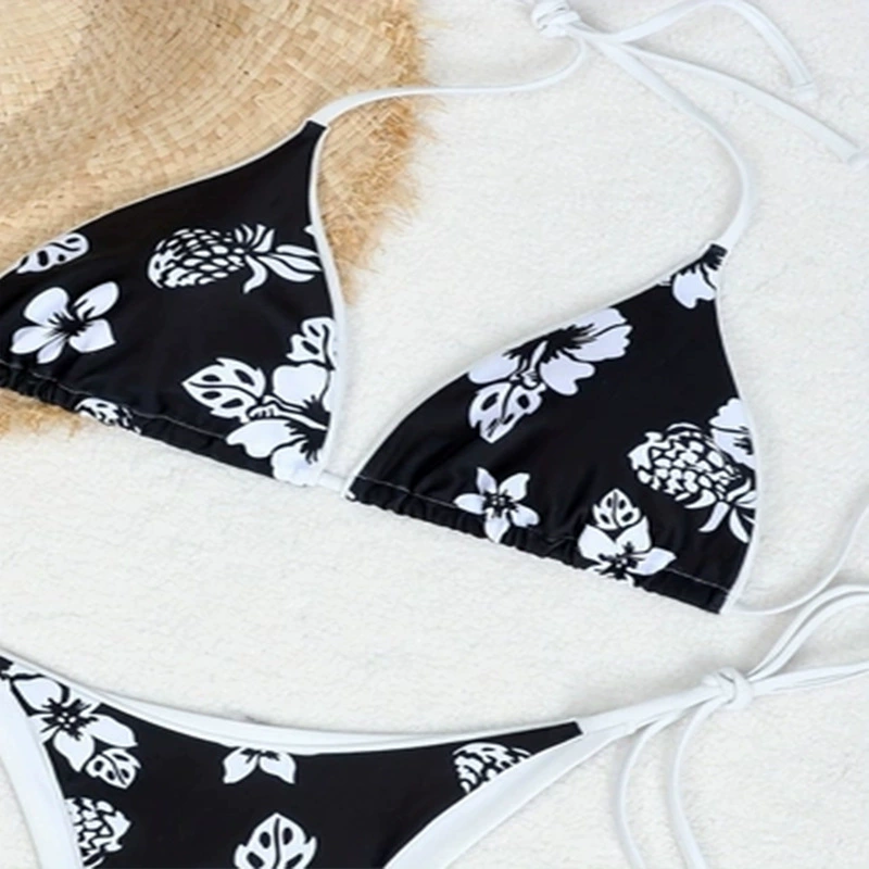 Women's Halter Triangle Bikini Set with Tie-Side Thong Bottom view 3