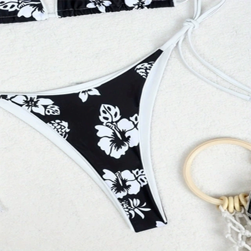 Women's Halter Triangle Bikini Set with Tie-Side Thong Bottom view 4