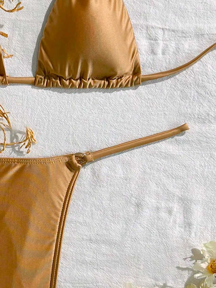 Women's Halter Triangle Thong Bikini Set view 3