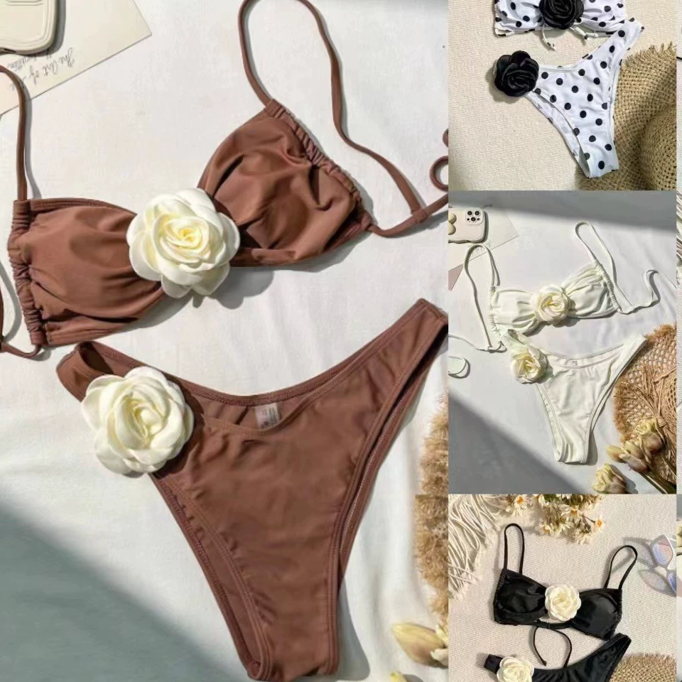 Women’s Rosette Applique Bandeau Bikini Set
