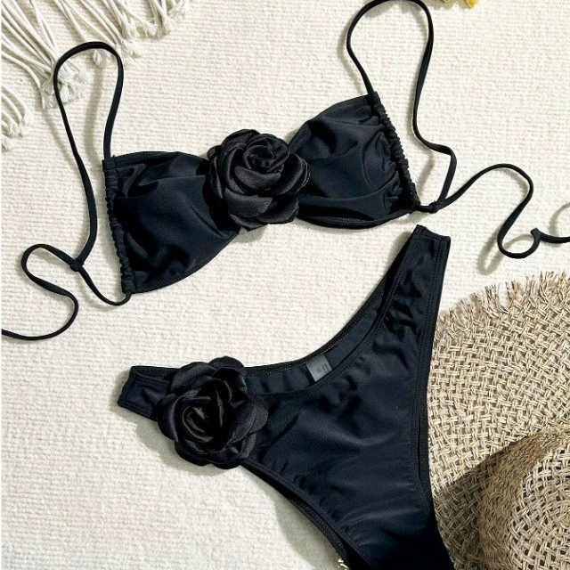 Women's Rosette Applique Bandeau Bikini Set view 3