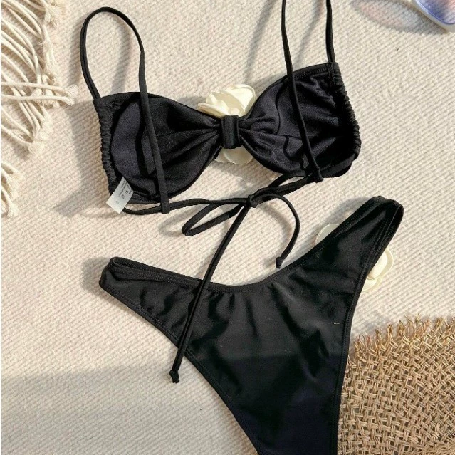 Women's Rosette Applique Bandeau Bikini Set view 4
