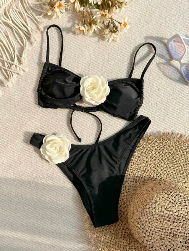 Women's Rosette Applique Bandeau Bikini Set view 8