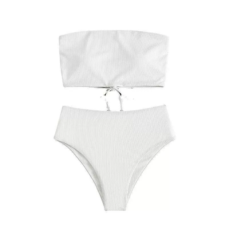 Strapless Lace-Up Bandeau High Waist Bikini Set view 5