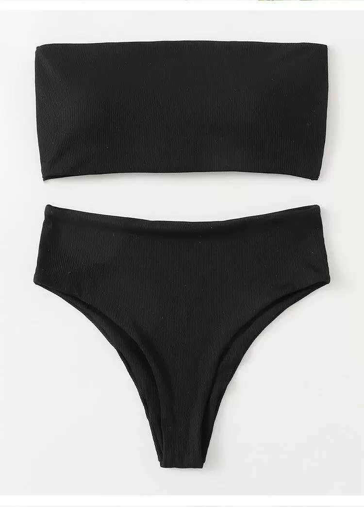 Strapless Lace-Up Bandeau High Waist Bikini Set view 6