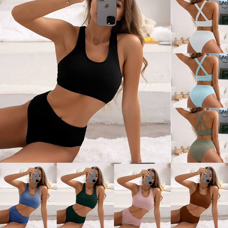 Women’s Cross Back Scoop Neck High Waist Bikini Set