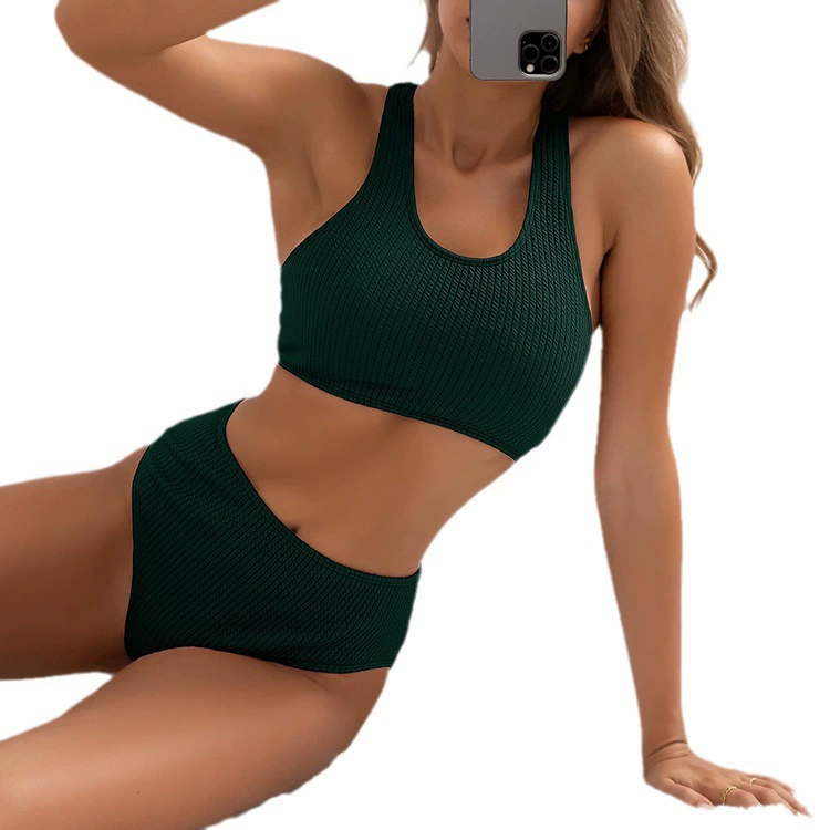 Women's Cross Back Scoop Neck High Waist Bikini Set view 5