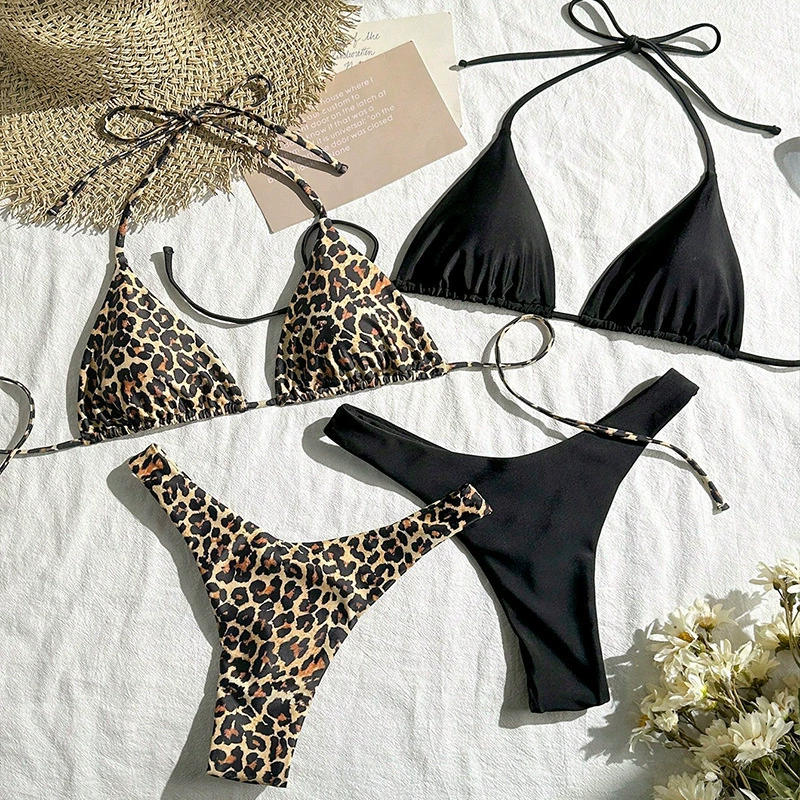 Women’s Halter Triangle Bikini Four Piece Swimsuit Set