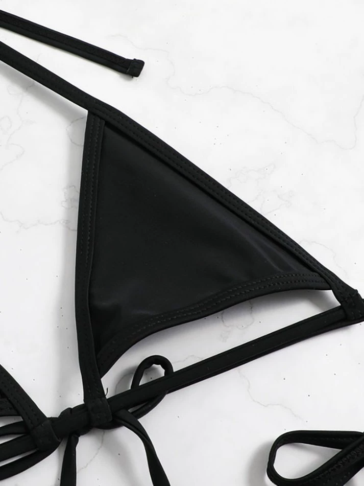 Women's Halter Triangle Bikini Set with Strappy Tie-Side Thong Bottom view 5