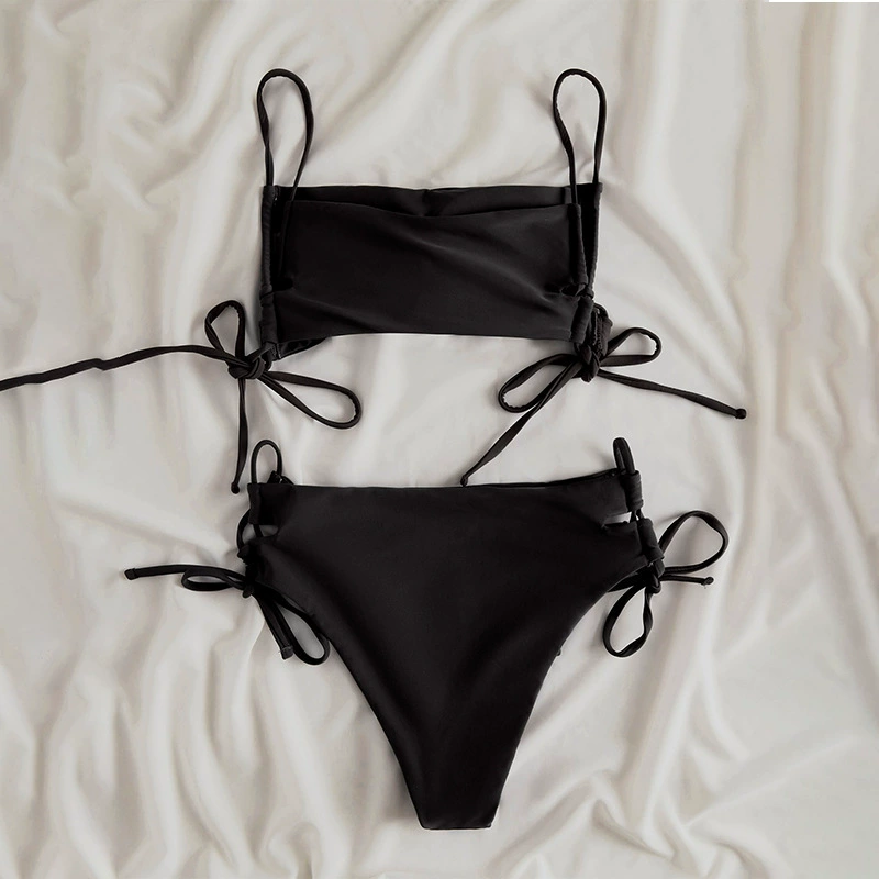 Women's Drawstring Tie Side Bandeau Bikini Set view 3