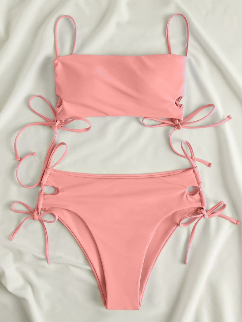 Women's Drawstring Tie Side Bandeau Bikini Set view 6