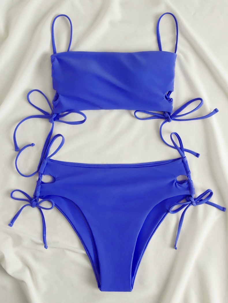 Women's Drawstring Tie Side Bandeau Bikini Set view 7