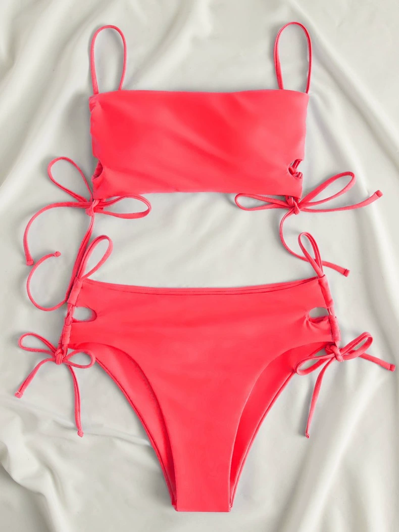 Women's Drawstring Tie Side Bandeau Bikini Set view 8