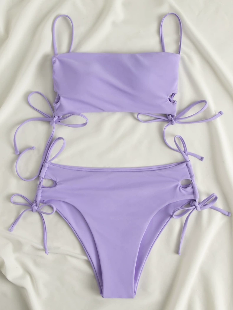 Women's Drawstring Tie Side Bandeau Bikini Set view 9