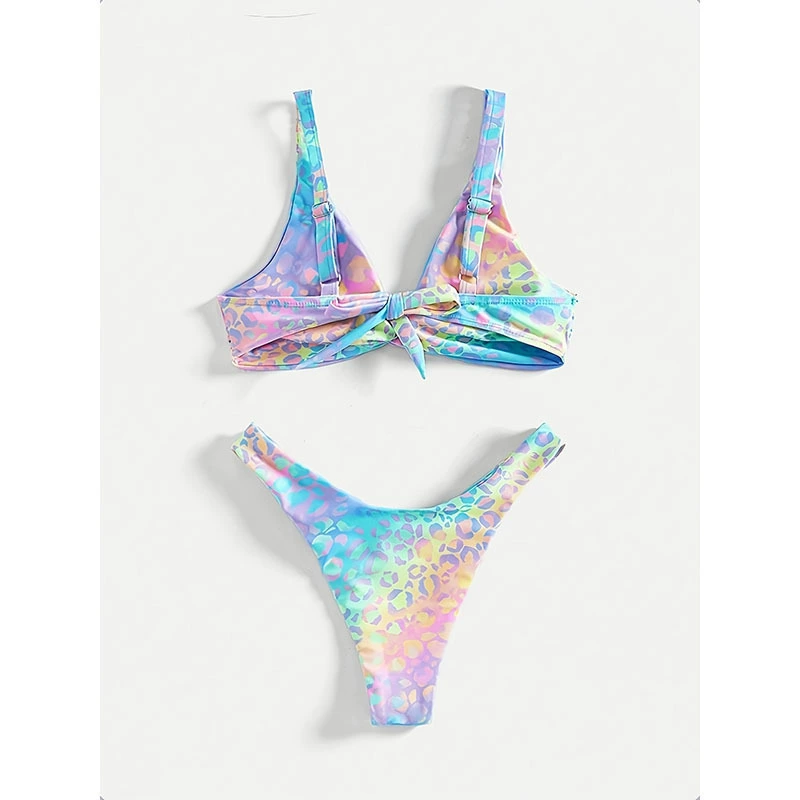 Women’s Twist Front Triangle Bikini Set with High Cut Bottom